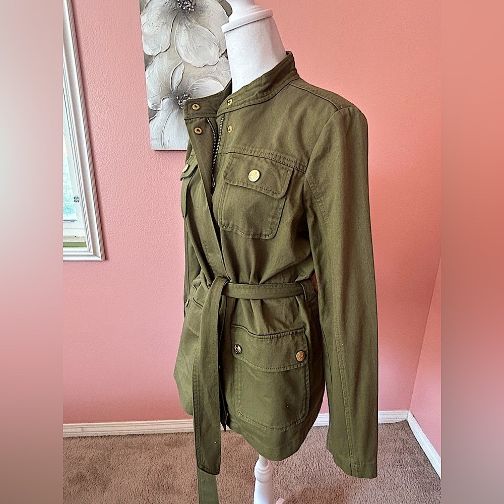 Draper James utility military inspired Field Jacket in Green Twill tie belt SZ S - Picture 6 of 12